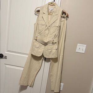 Beige Sleeveless Pant set with Belt